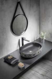 PRIORI umywalka ceramiczna, 60x13,5x40 cm, czarna z niebieskim wzorem