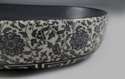 PRIORI umywalka ceramiczna, 60x13,5x40 cm, czarna z niebieskim wzorem