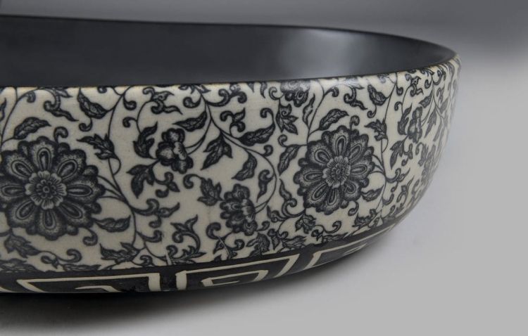 PRIORI umywalka ceramiczna, 60x13,5x40 cm, czarna z niebieskim wzorem