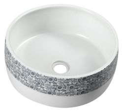 PRIORI umywalka ceramiczna, średnica 41 cm, 15 cm, biała z niebieskim wzorem