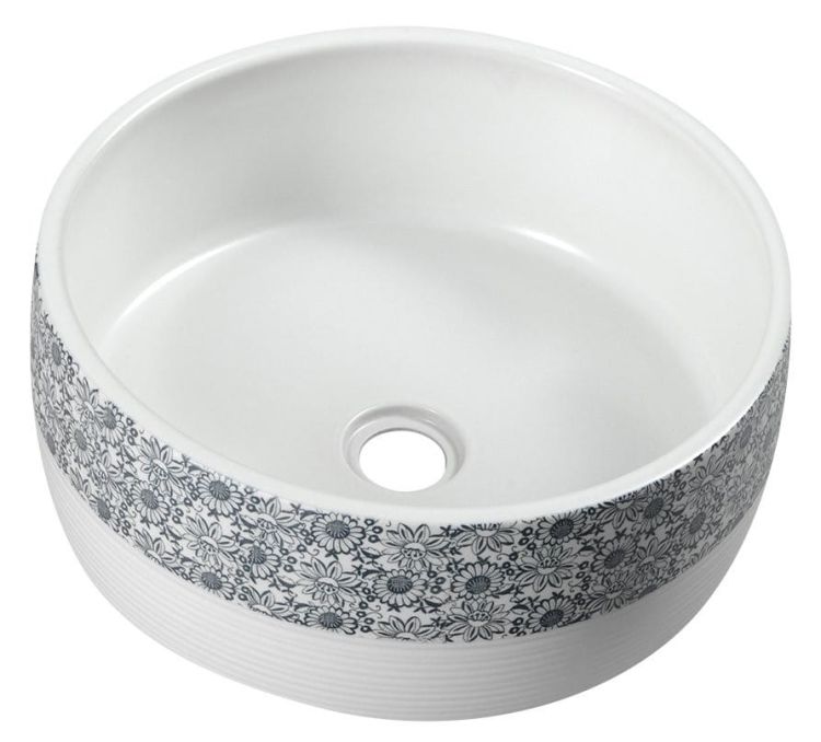 PRIORI umywalka ceramiczna, średnica 41 cm, 15 cm, biała z niebieskim wzorem
