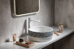 PRIORI umywalka ceramiczna, średnica 41 cm, 15 cm, biała z niebieskim wzorem