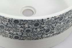PRIORI umywalka ceramiczna, średnica 41 cm, 15 cm, biała z niebieskim wzorem