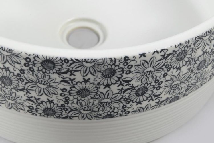 PRIORI umywalka ceramiczna, średnica 41 cm, 15 cm, biała z niebieskim wzorem