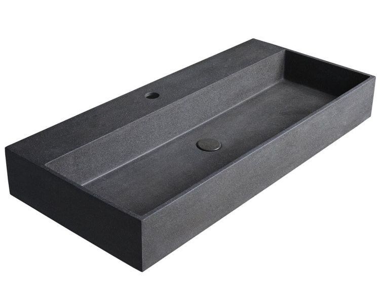 QUADRADO umywalka betonowa, z korkiem, 96x44 cm, czarny granit
