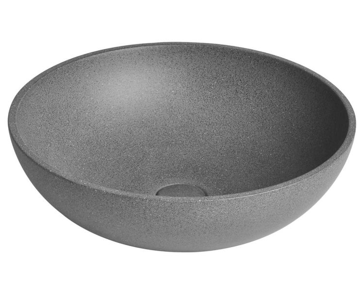 TURF umywalka betonowa, z korkiem, średnica 44 cm, czarny granit