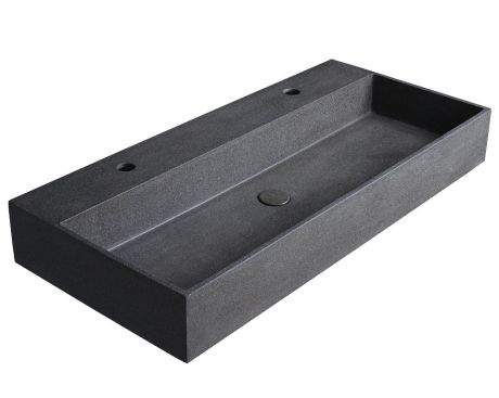 Przejdź do produktu QUADRADO umywalka betonowa podwójna z korkiem 96x44cm, czarny granit