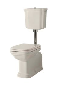 Miska stojąca WC ze zbiornikiem i mechanizmem spłukującym, deską WC wolnoopadającą Retro komplet Kerasan Waldorf 411601+7513+418201+418801 biały połysk