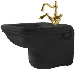 Czarny bidet wiszący 37x55 cm Retro z wykończeniem bronzo Kerasan Waldorf 4125K6