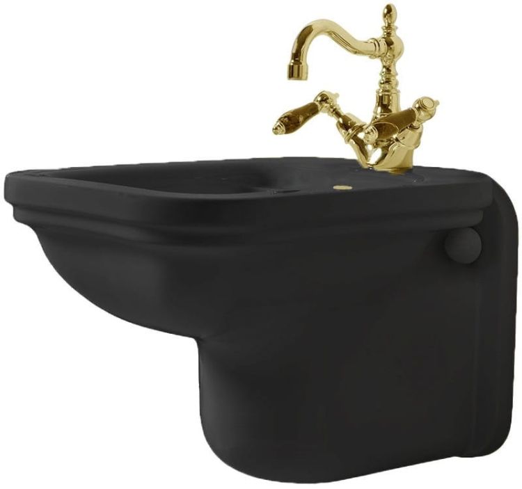 Czarny bidet wiszący 37x55 cm Retro z wykończeniem bronzo Kerasan Waldorf 4125K6