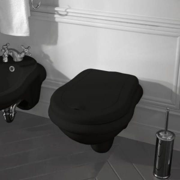 Miska WC wisząca 38x52 cm z deską WC czarny połysk Kerasan Retro 101504+109001