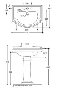 Umywalka podwieszana 73x54 cm Kerasan Retro 104701 rys. tech.