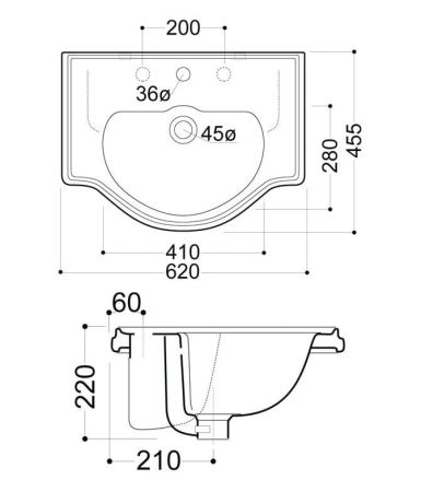 Przejdź do produktu Umywalka wpuszczana w blat 62x46 cm Kerasan Retro 103004