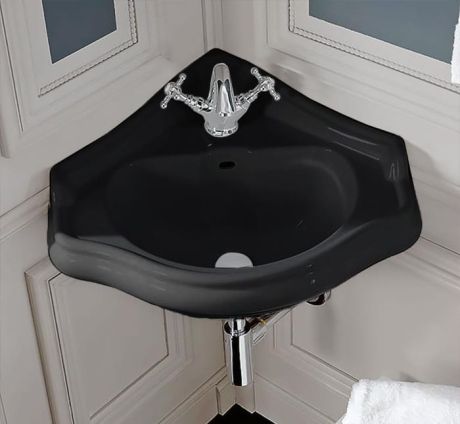 Przejdź do produktu Umywalka wisząca narożna 58x57,5 cm Kerasan Retro 103204 czarny połysk