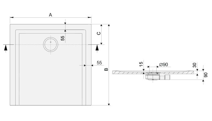 Brodzik kwadratowy konglomeratowy 110x110 cm z syfonem w komplecie Sanplast B-M/SPACE S 645-410-0050-01-000 biały