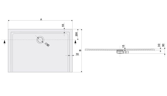 Brodzik prostokątny konglomeratowy 70x80x1,5 cm z syfonem w komplecie Sanplast B-M/SPACE S 645-290-0110-01-000 biały