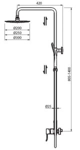 zestaw natryskowy z deszczownicą 30 cm i baterią mieszakową rysunek techniczny.JPG