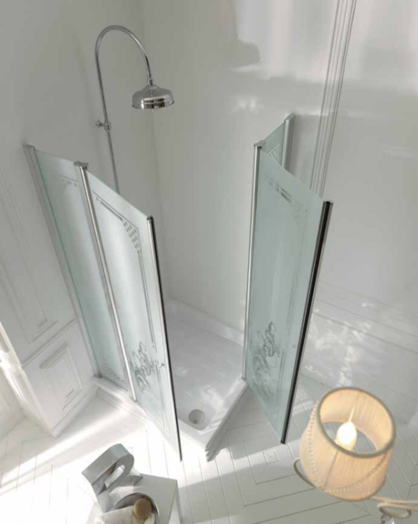 Kabina prysznicowa Retro 80x80 cm z ornamentem Kerasan - drzwi otwierane na zewnątrz