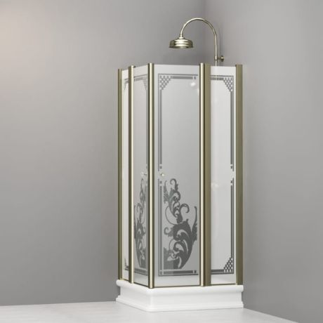 Przejdź do produktu Kabina prysznicowa Retro 80x80 cm z ornamentem i złotymi profilami Kerasan 9159P1