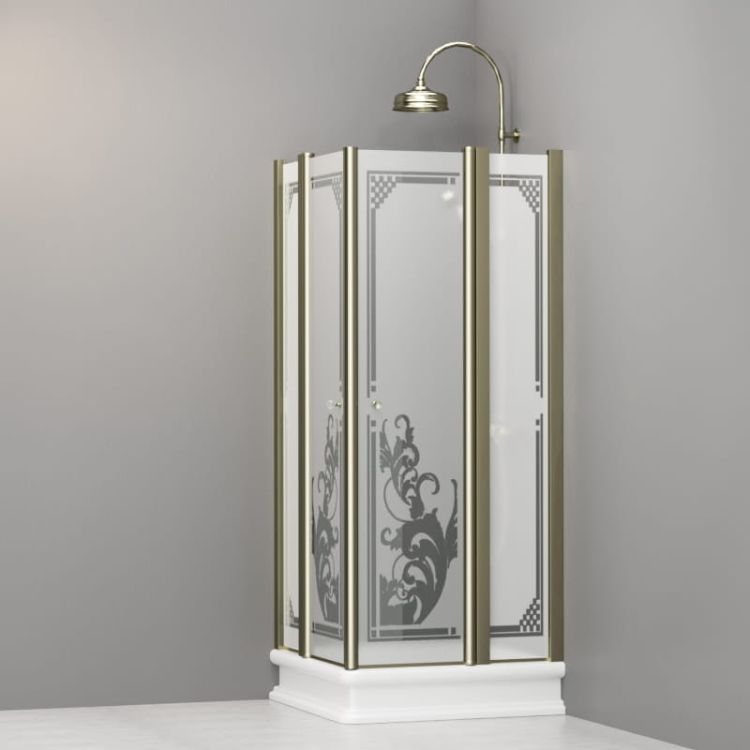 Kabina prysznicowa Retro 80x80 cm z ornamentem i złotymi profilami Kerasan 9159P1