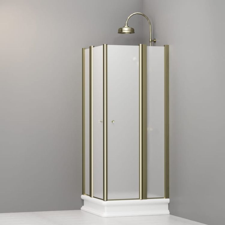 Kabina prysznicowa Retro 80x80 cm z piaskowanym szkłem i złotymi profilami Kerasan 9159S1