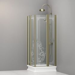 Kabina prysznicowa Retro 80x80 cm z ornamentem i złotymi profilami Kerasan 9159N1