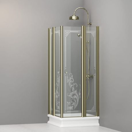 Przejdź do produktu Kabina prysznicowa Retro 80x80 cm z ornamentem i złotymi profilami Kerasan 9159N1