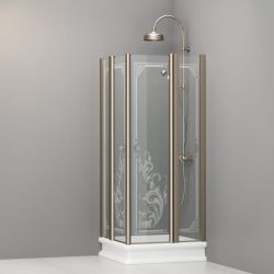 Kabina prysznicowa Retro 80x80 cm z ornamentem i profilami bronzo Kerasan 9159N3