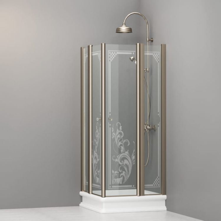 Kabina prysznicowa Retro 80x80 cm z ornamentem i profilami bronzo Kerasan 9159N3