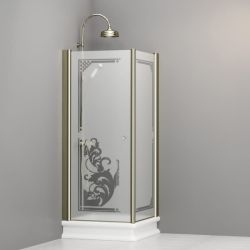 Kabina prysznicowa Retro 80x80 cm z piaskowanym szkłem, ornamentem i złotymi profilami Kerasan 9160P1