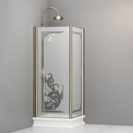 Przejdź do produktu Kabina prysznicowa Retro 80x80 cm z piaskowanym szkłem, ornamentem i złotymi profilami Kerasan 9160P1