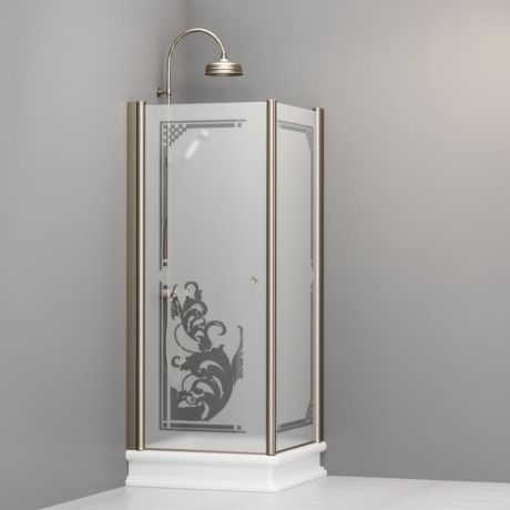 Przejdź do produktu Kabina prysznicowa Retro 80x80 cm z piaskowanym szkłem, ornamentem i profilami bronzo Kerasan 9160P3