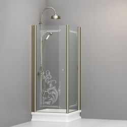 Kabina prysznicowa Retro 80x80 cm z piaskowanym ornamentem i złotymi profilami Kerasan 9160N1