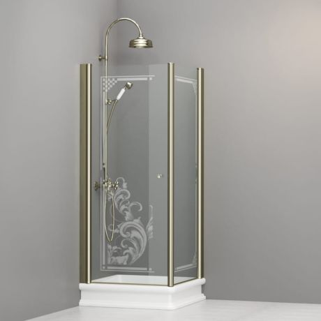 Przejdź do produktu Kabina prysznicowa Retro 80x80 cm z piaskowanym ornamentem i złotymi profilami Kerasan 9160N1