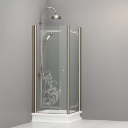 Kabina prysznicowa Retro 80x80 cm z piaskowanym ornamentem i profilami bronzo Kerasan 9160N3