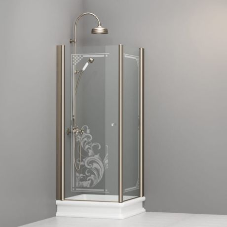 Przejdź do produktu Kabina prysznicowa Retro 80x80 cm z piaskowanym ornamentem i profilami bronzo Kerasan 9160N3