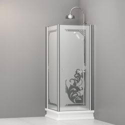 Kabina prysznicowa Retro 80x80 cm z piaskowanym szkłem i ornamentem Kerasan 9161P0 chrom