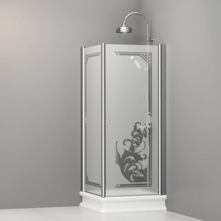 Kabina prysznicowa Retro 80x80 cm z piaskowanym szkłem i ornamentem Kerasan 9161P0 chrom