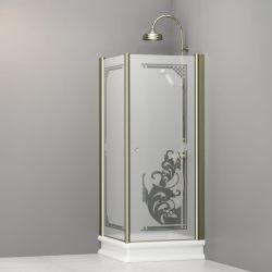 Kabina prysznicowa Retro 80x80 cm z piaskowanym szkłem, ornamentem i złotymi profilami Kerasan 9161P1