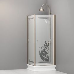 Kabina prysznicowa Retro 80x80 cm z piaskowanym szkłem, ornamentem i profilami bronzo Kerasan 9161P3