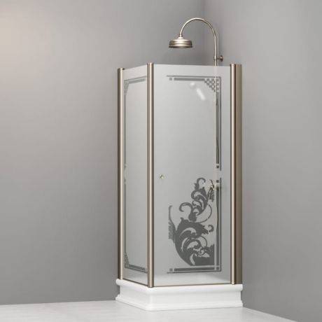 Przejdź do produktu Kabina prysznicowa Retro 80x80 cm z piaskowanym szkłem, ornamentem i profilami bronzo Kerasan 9161P3