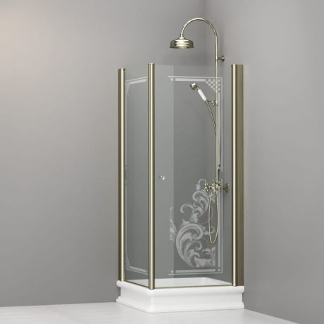 Przejdź do produktu Kabina prysznicowa Retro 80x80 cm z piaskowanym ornamentem i złotymi profilami Kerasan 9161N1