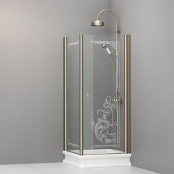 Kabina prysznicowa Retro 80x80 cm z piaskowanym ornamentem i profilami bronzo Kerasan 9161N3