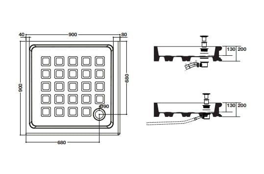 Brodzik prysznicowy Retro kwadratowy 90x90 cm Kerasan 133801 biały połysk