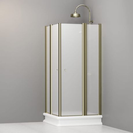 Przejdź do produktu Kabina prysznicowa Retro 90x90 cm z piaskowanym szkłem i złotymi profilami Kerasan 9145S1