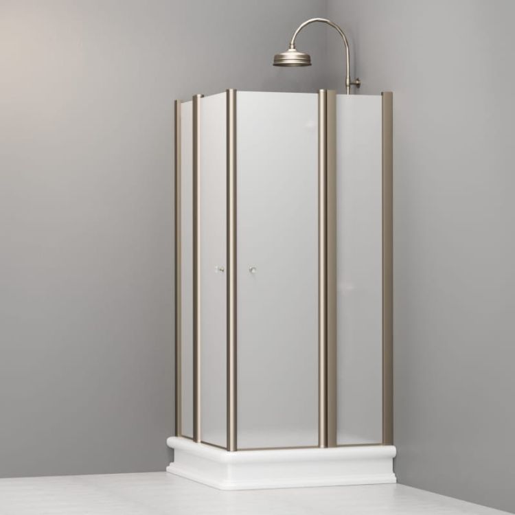 Kabina prysznicowa Retro 90x90 cm z piaskowanym szkłem i profilami bronzo Kerasan 9145S3