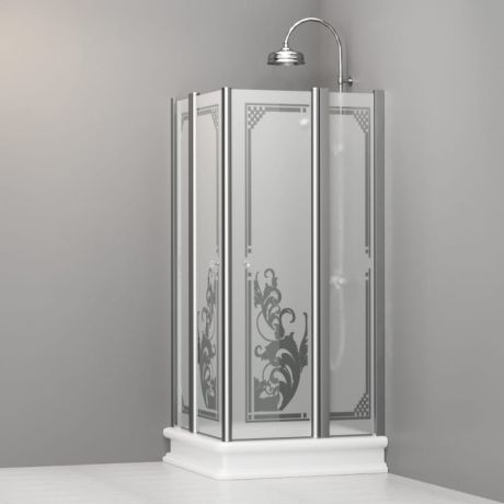 Przejdź do produktu Kabina prysznicowa Retro 90x90 cm z piaskowanym szkłem i ornamentem Kerasan 9145P0 chrom