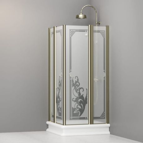 Przejdź do produktu Kabina prysznicowa Retro 90x90 cm z piaskowanym szkłem, ornamentem i złotymi profilami Kerasan 9145P1