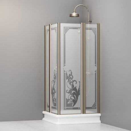 Przejdź do produktu Kabina prysznicowa Retro 90x90 cm z piaskowanym szkłem, ornamentem i profilami bronzo Kerasan 9145P3