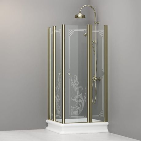 Przejdź do produktu Kabina prysznicowa Retro 90x90 cm z ornamentem i złotymi profilami Kerasan 9145N1
